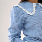 Ally Pinstripe Frill Collar Shirt In Blue