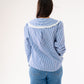 Ally Pinstripe Frill Collar Shirt In Blue