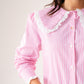 Ally Pinstripe Frill Collar Shirt In Pink