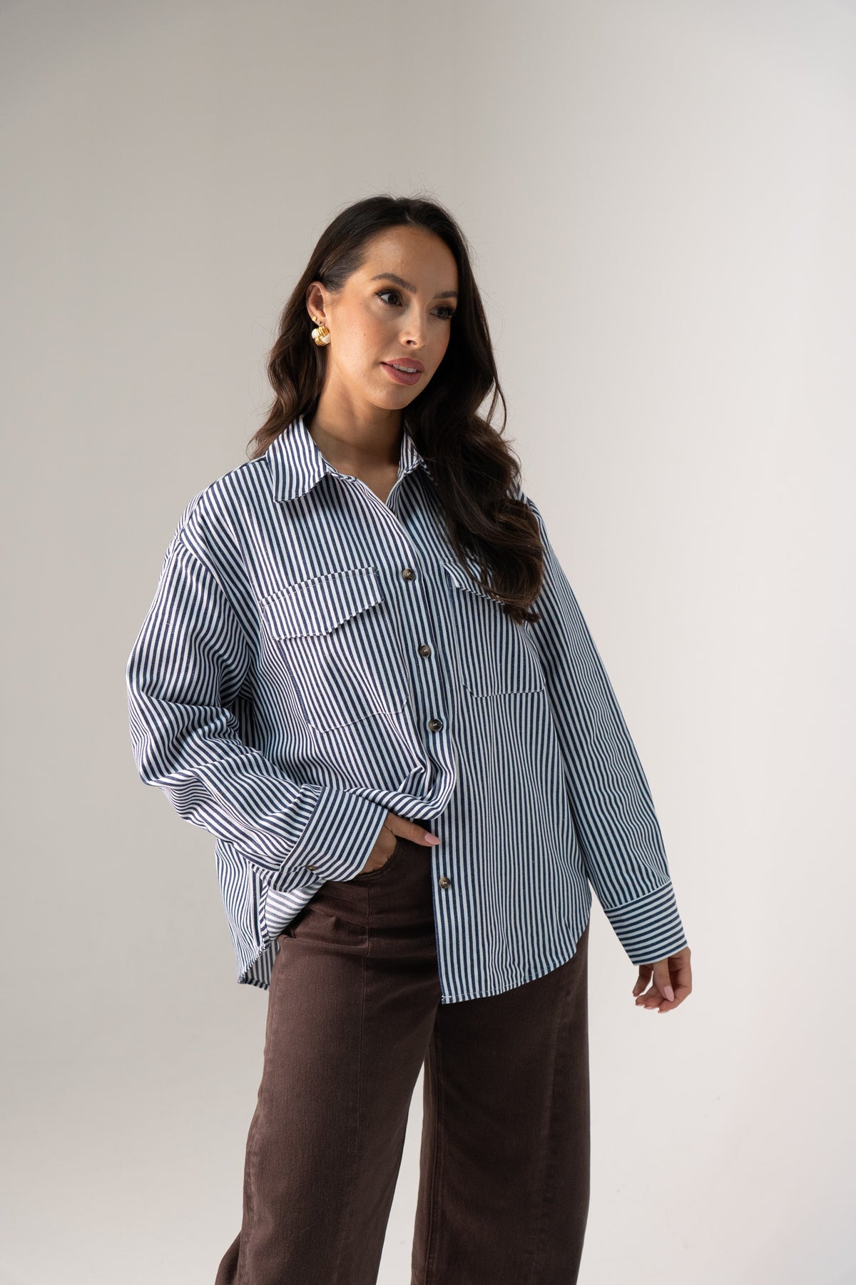 Ally Pinstripe Shirt In Navy