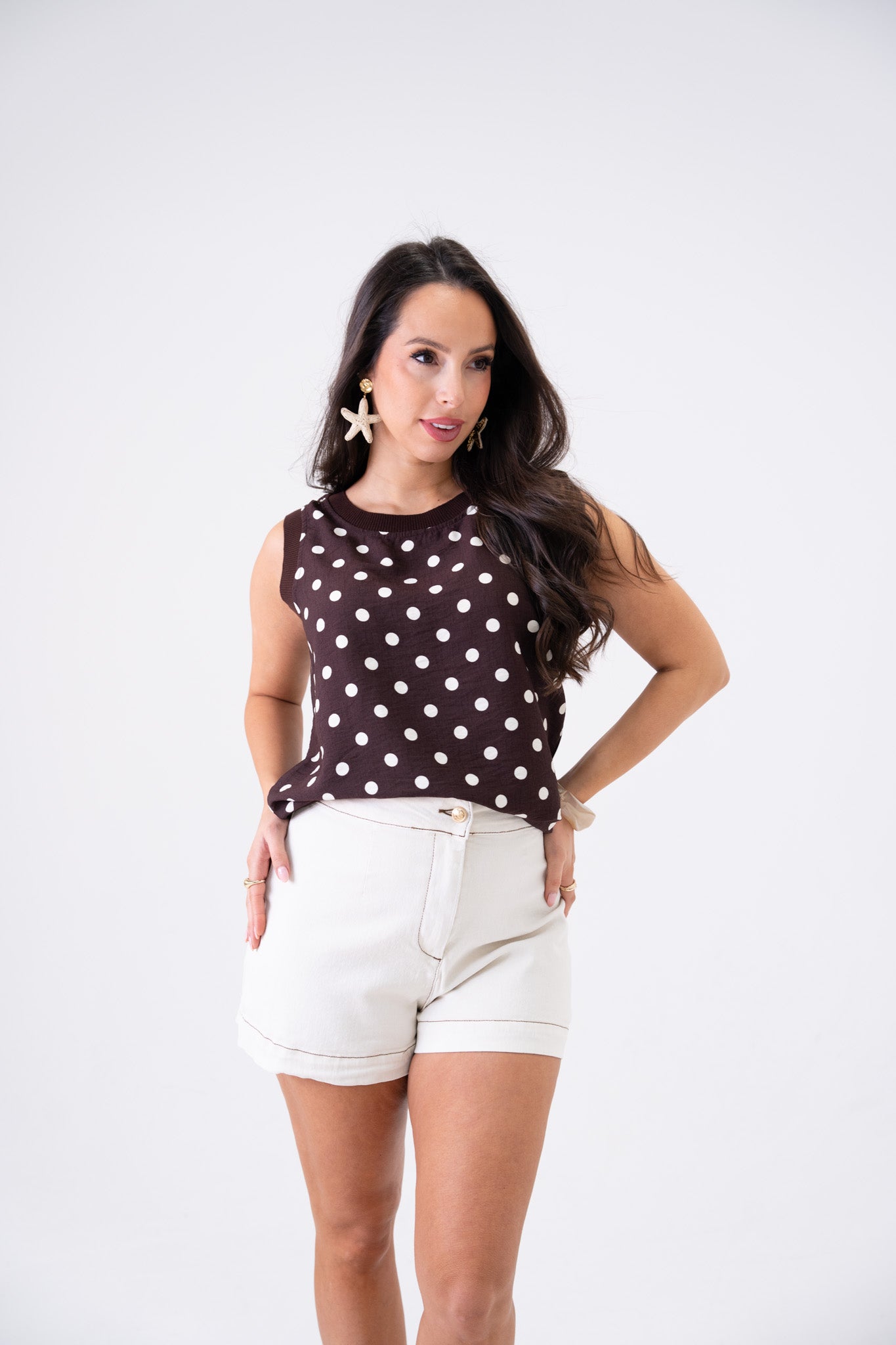 Ally Polka Dot Vest Top In Chocolate