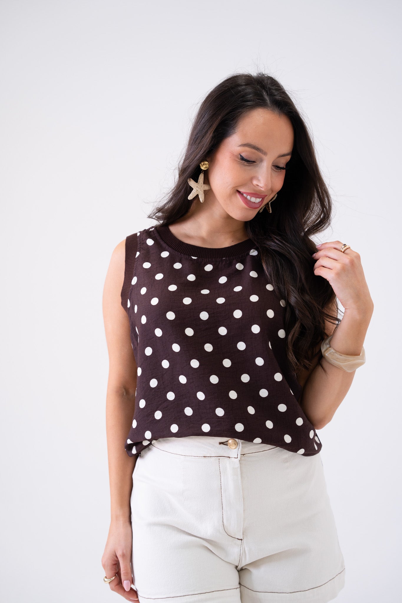 Ally Polka Dot Vest Top In Chocolate