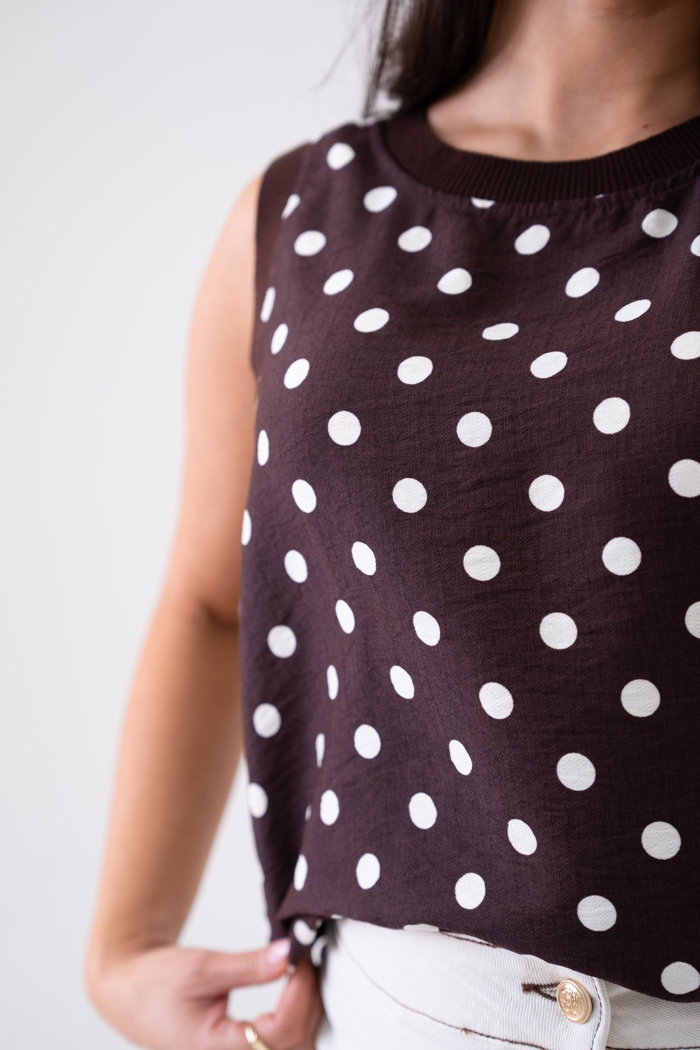 Ally Polka Dot Vest Top In Chocolate