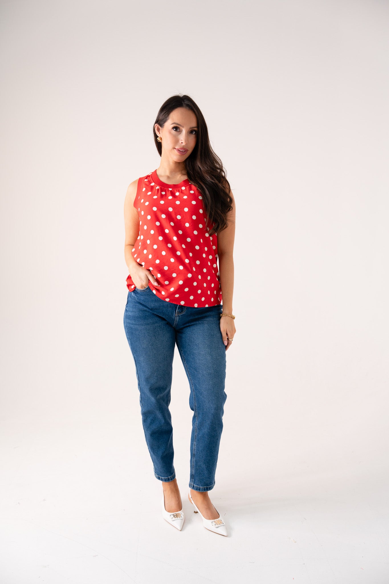 Ally Polka Dot Vest Top In Red