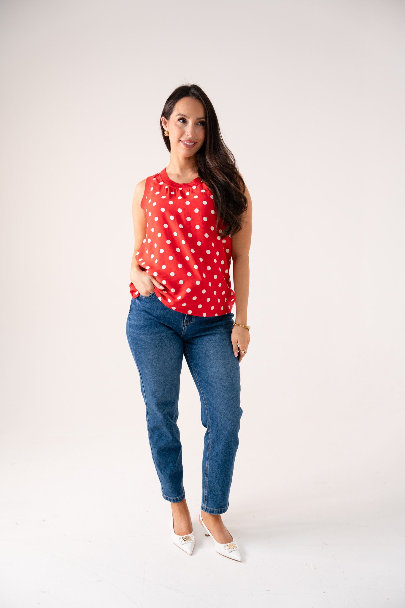 Ally Polka Dot Vest Top In Red