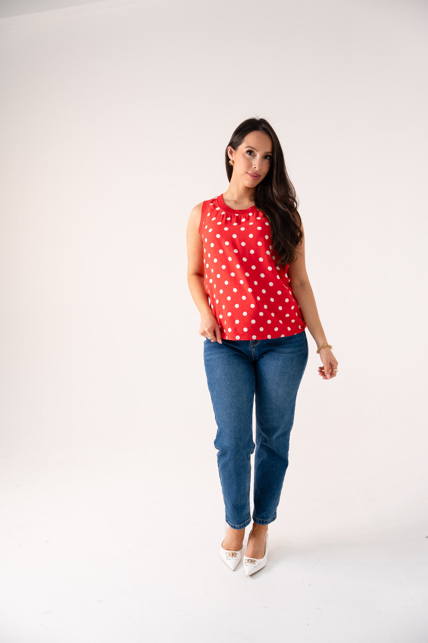 Ally Polka Dot Vest Top In Red