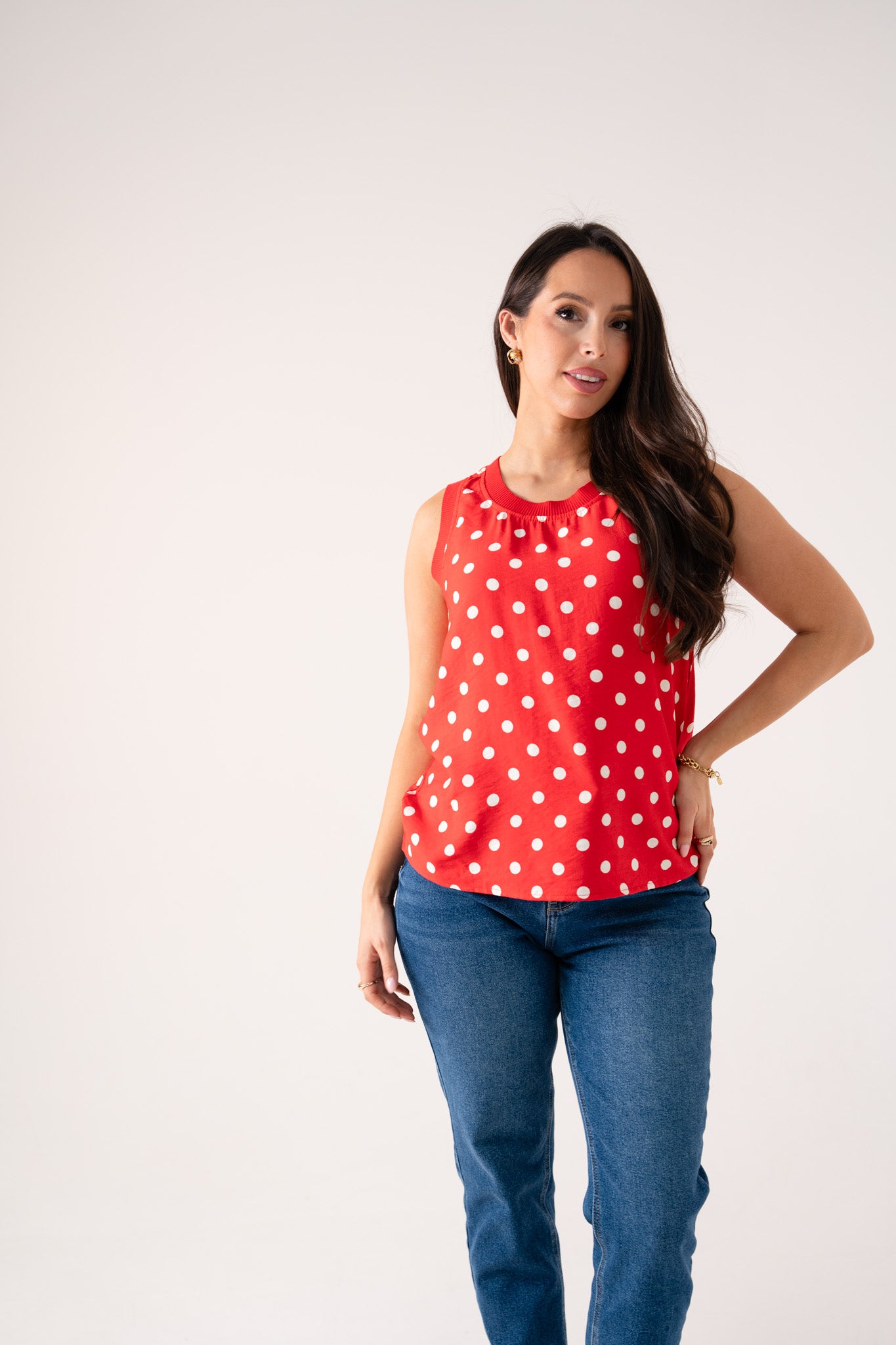 Ally Polka Dot Vest Top In Red