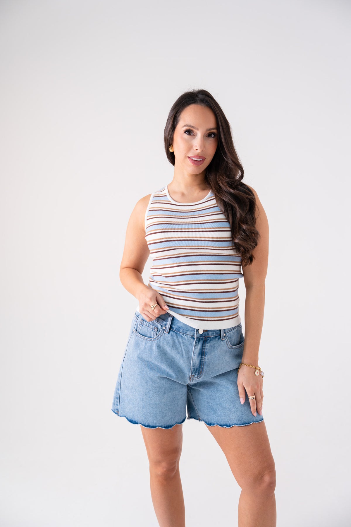 Ally Stripe Vest Top In Blue Mix