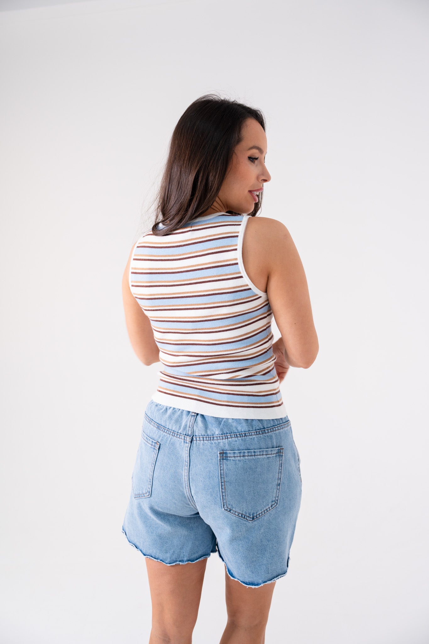 Ally Stripe Vest Top In Blue Mix