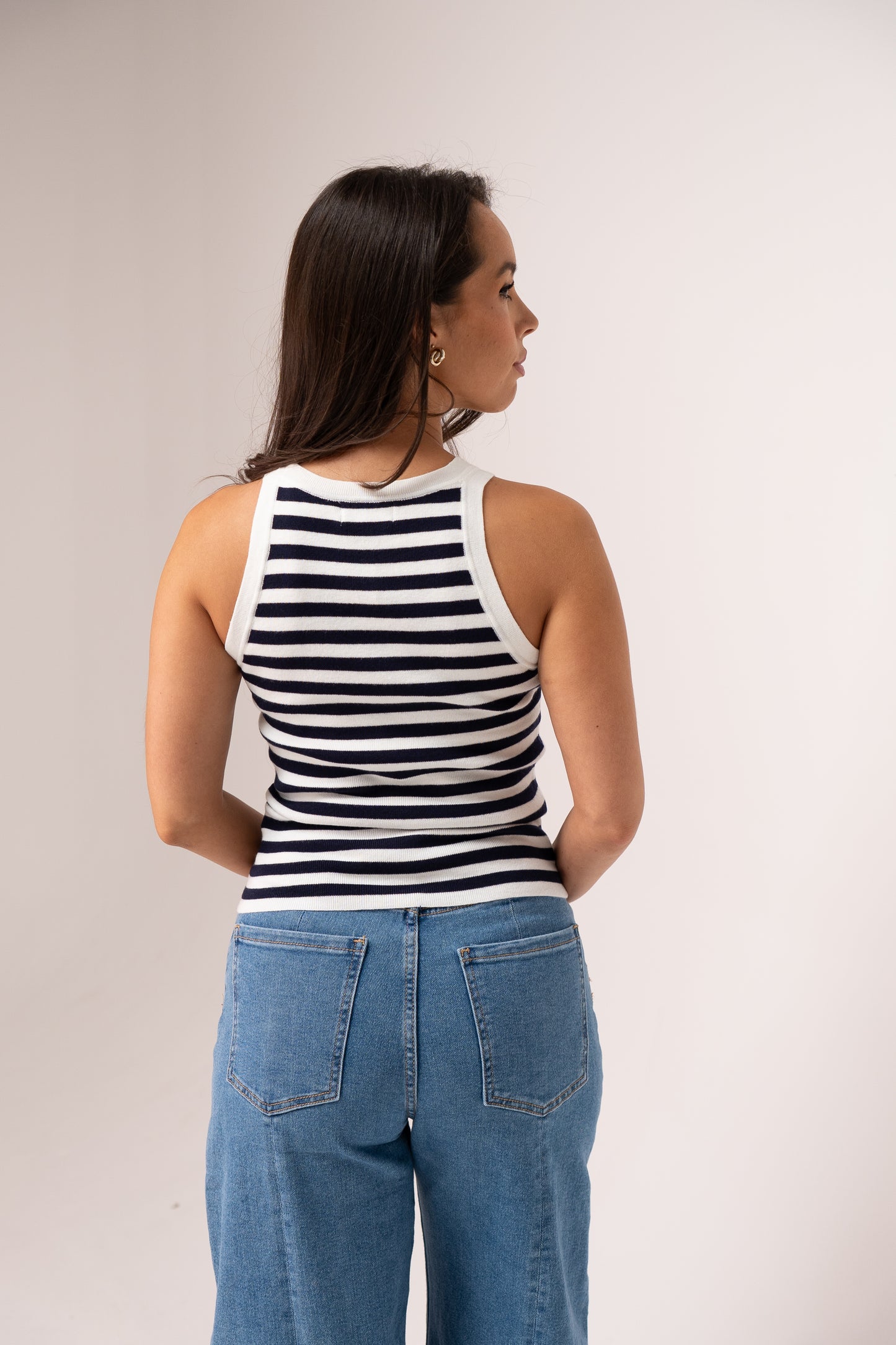 Ally Stripe Vest Top In Navy