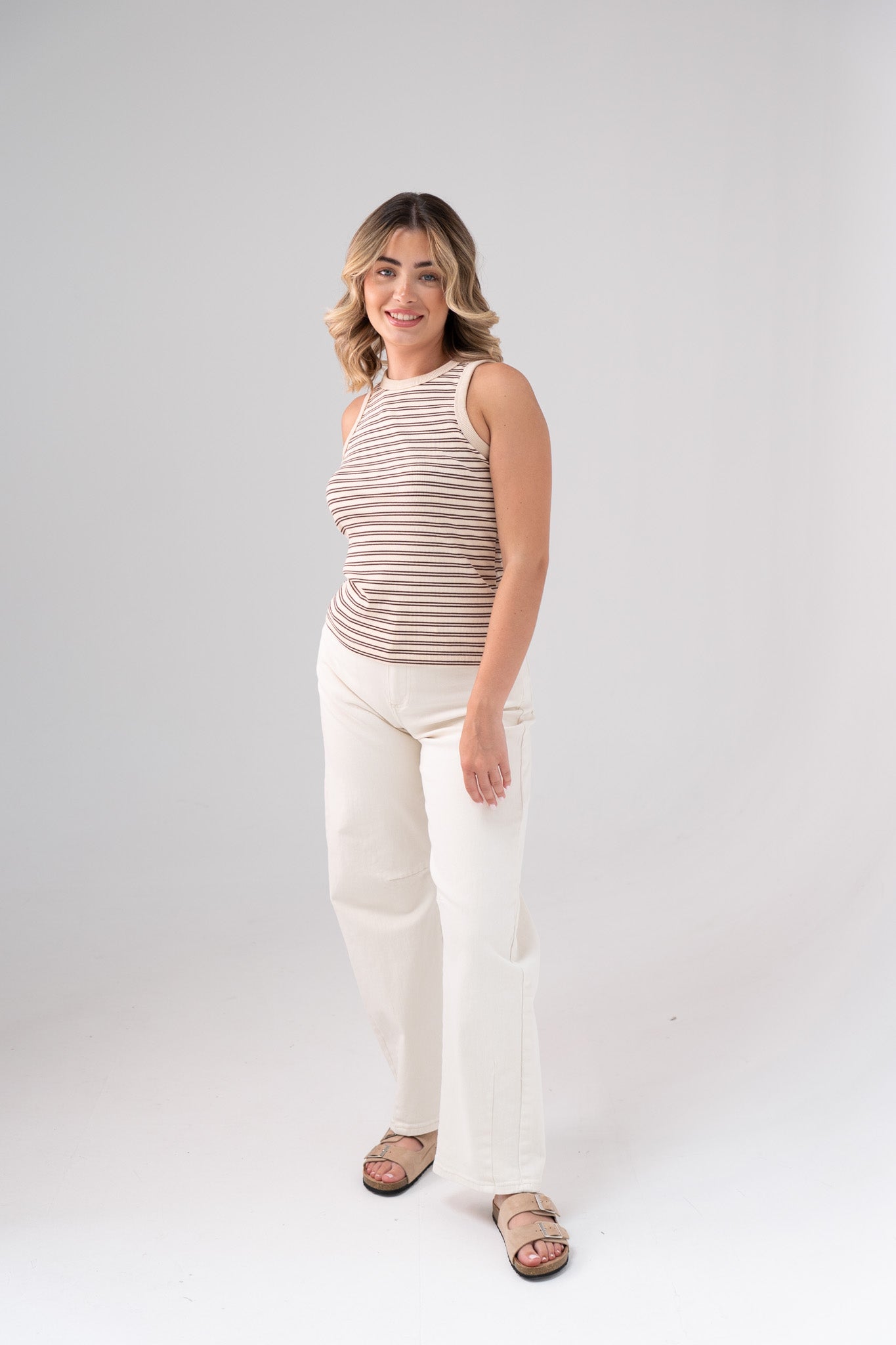 Ally Stripe Vest Top In Neutral