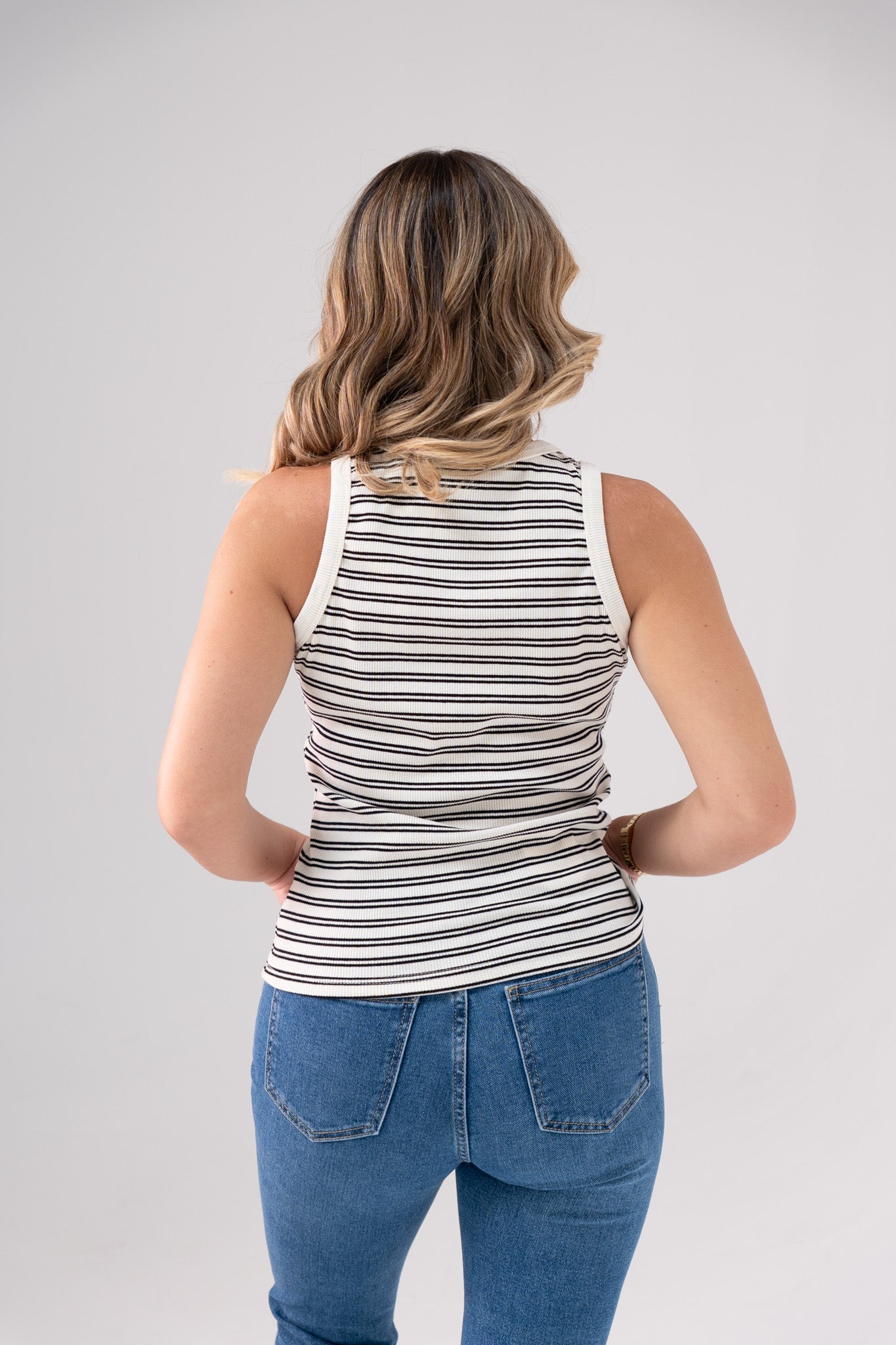 Ally Stripe Vest Top In White