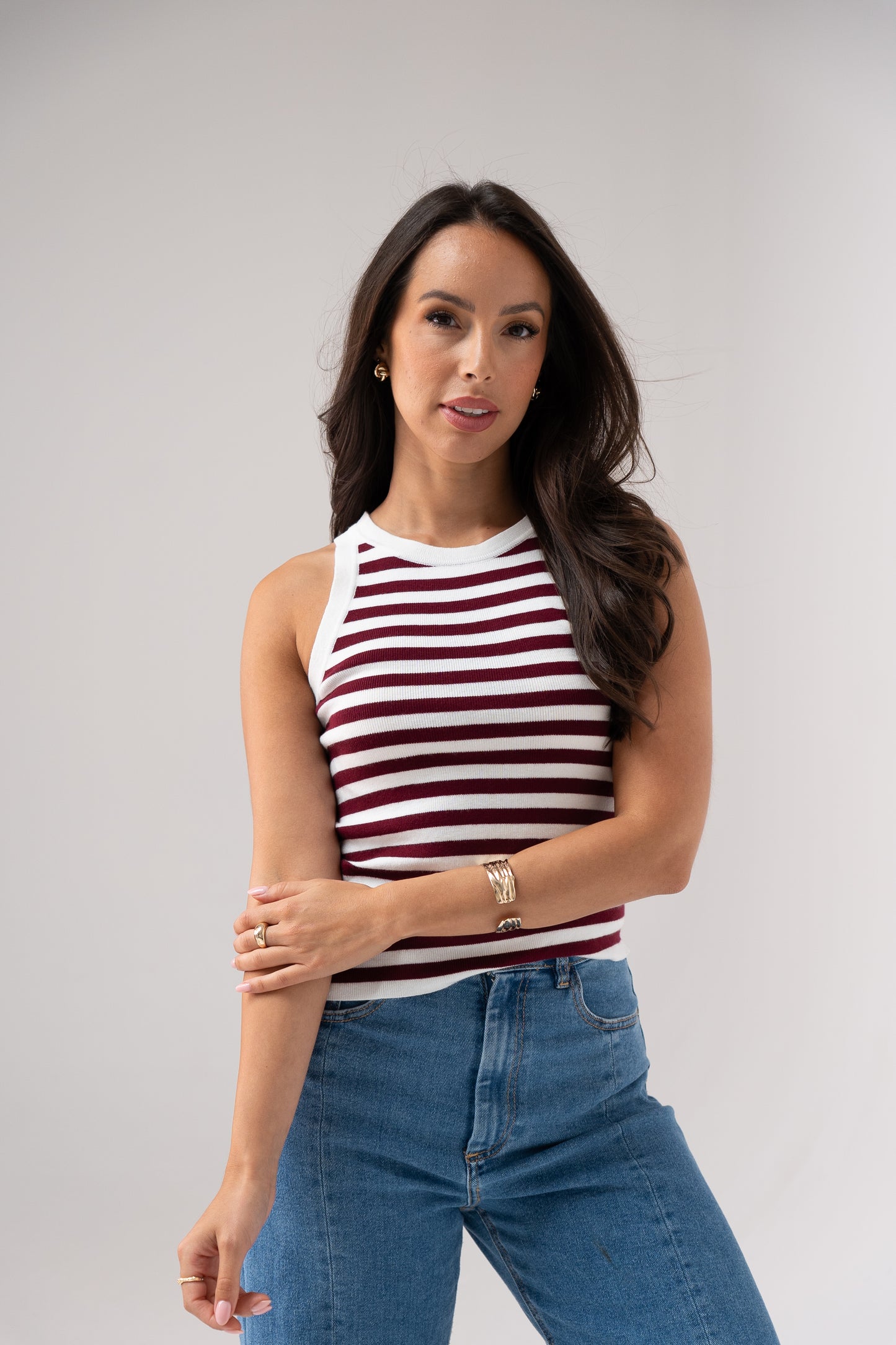 Ally Stripe Vest Top In Bordeaux