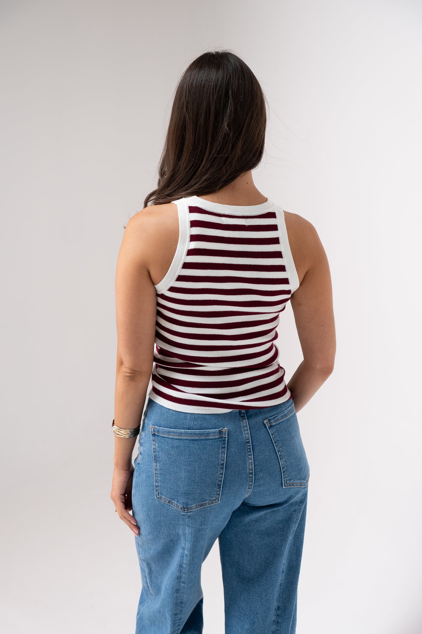 Ally Stripe Vest Top In Bordeaux
