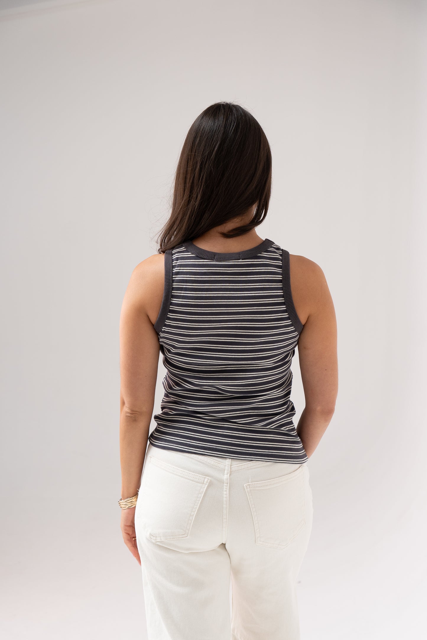 Ally Stripe Vest Top In Grey