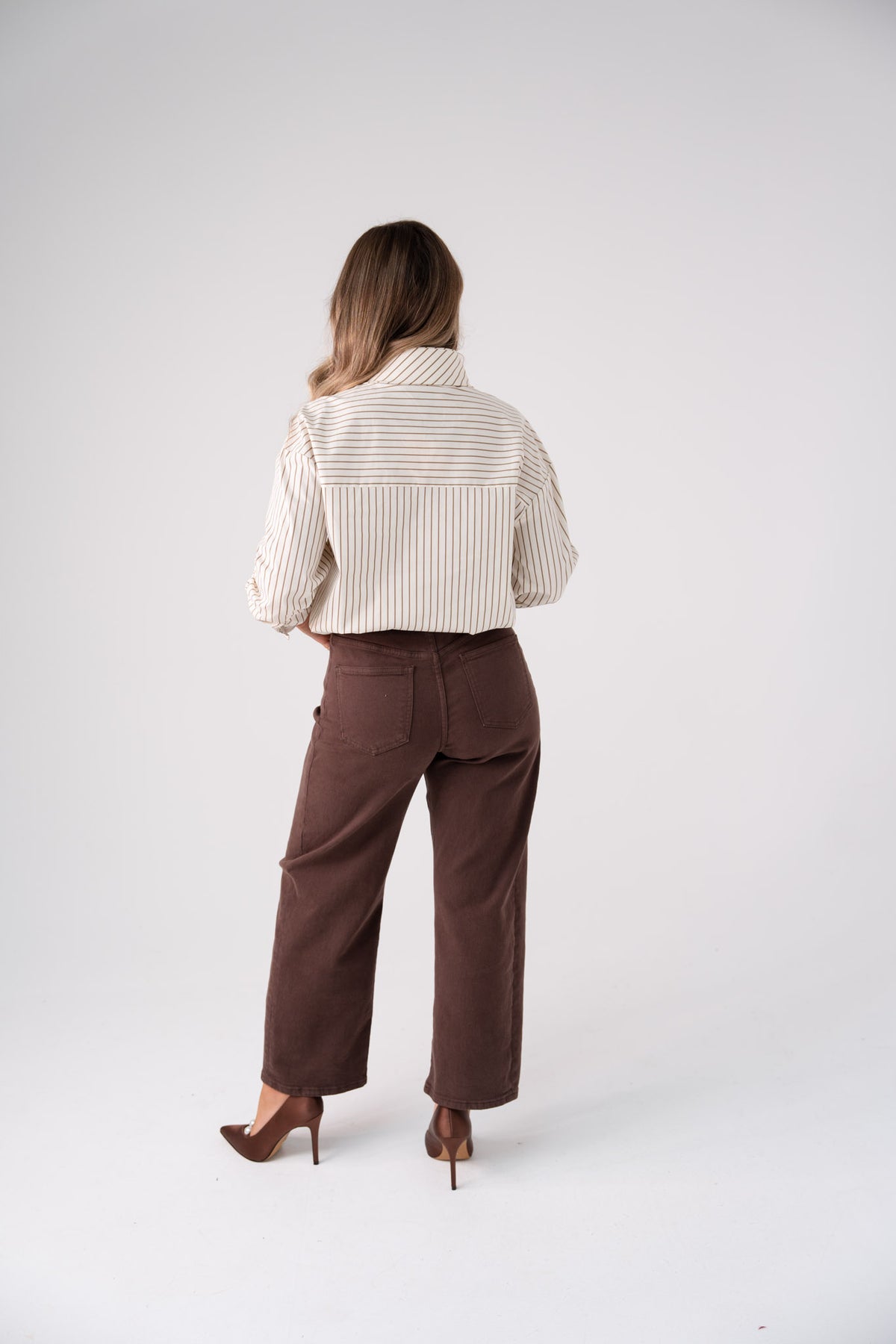 Love Laura Pinstripe Bow Blouse In Nude