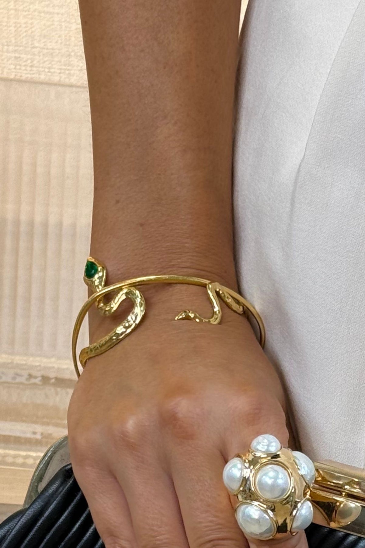 Cameron Green Stone Snake Bangle In Gold