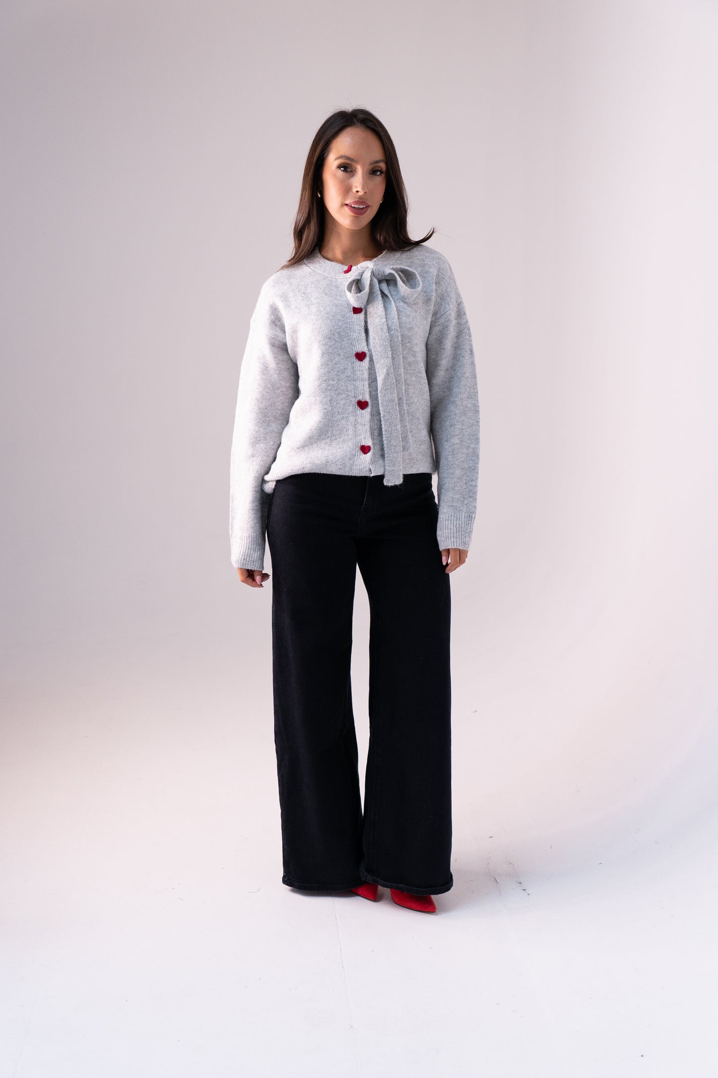 Belle Heart Button Cardigan In Grey