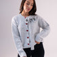 Belle Heart Button Cardigan In Grey