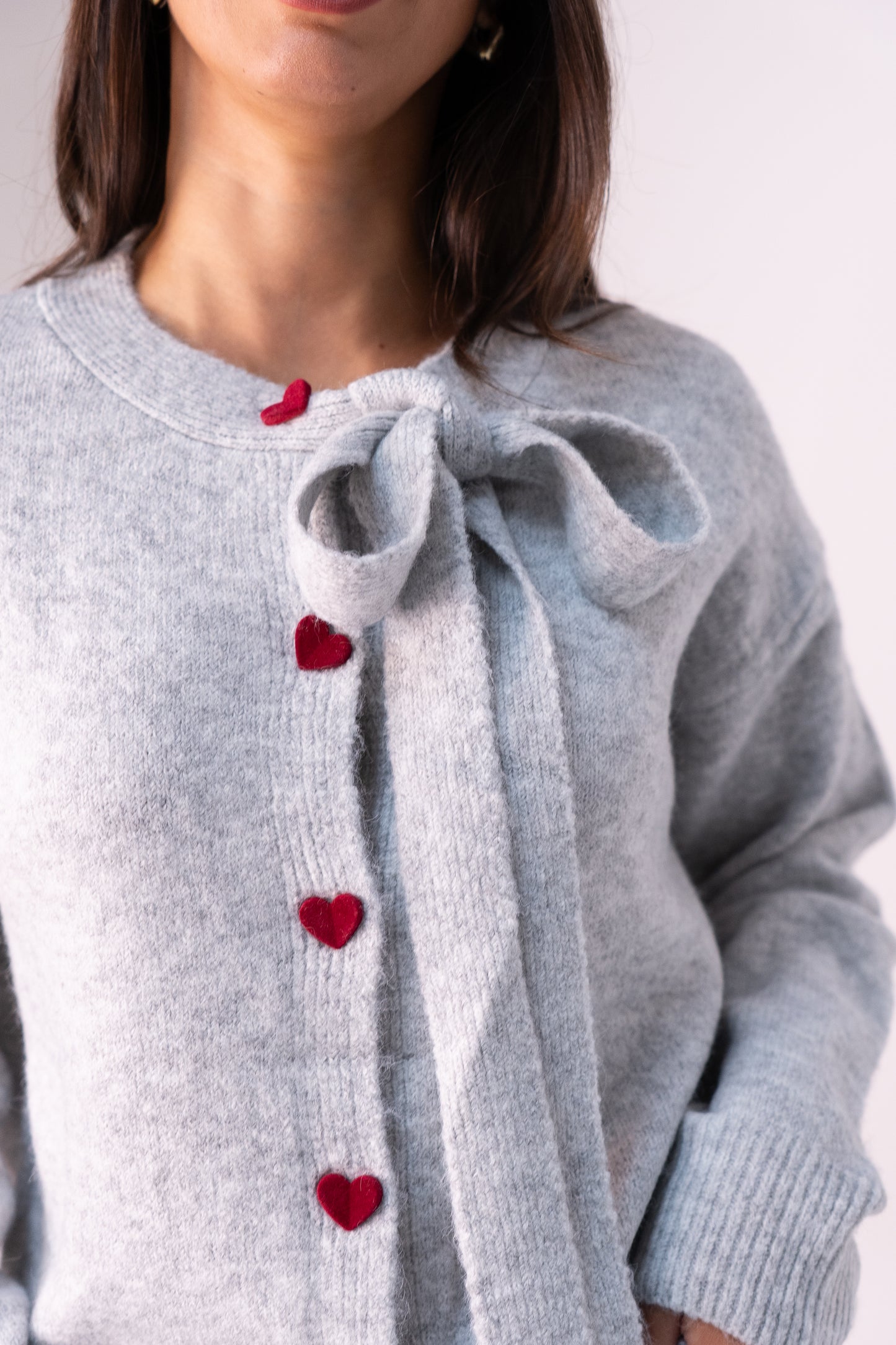 Belle Heart Button Cardigan In Grey
