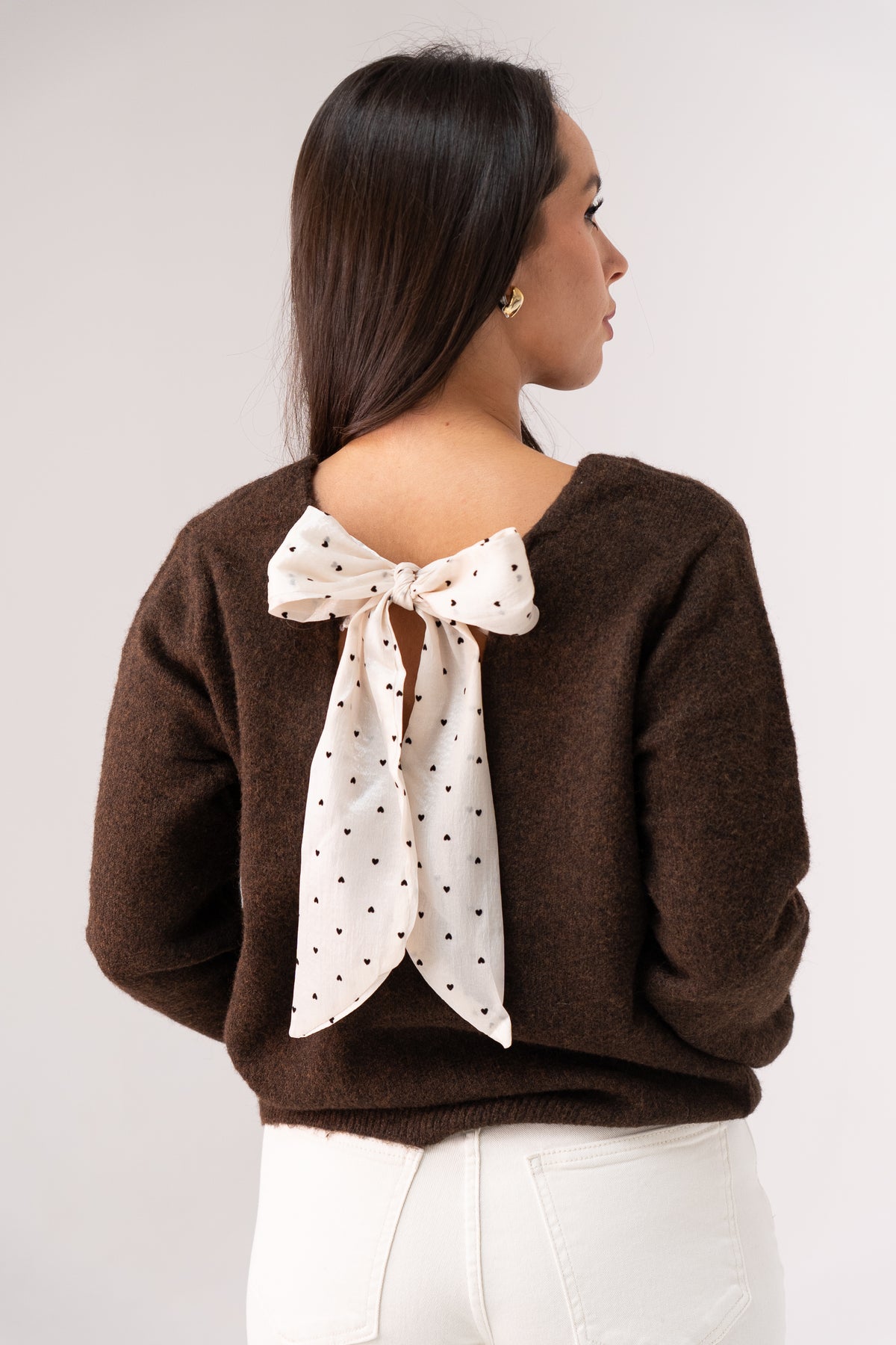 Belle Polka Dot Bow Jumper In Chocolate