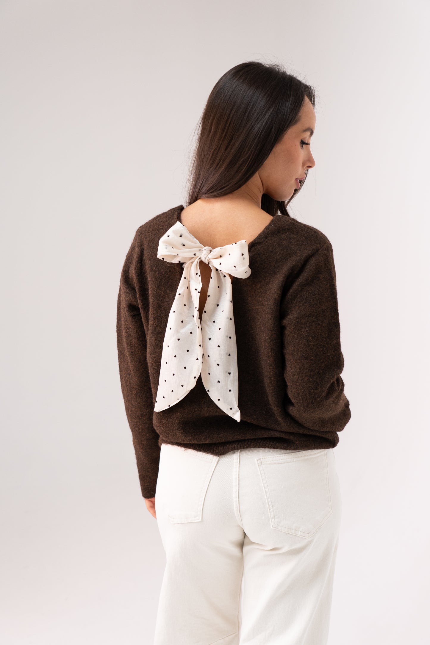 Belle Polka Dot Bow Jumper In Chocolate