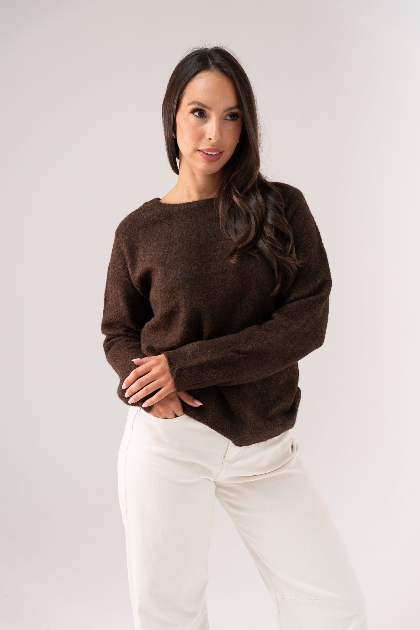 Belle Polka Dot Bow Jumper In Chocolate