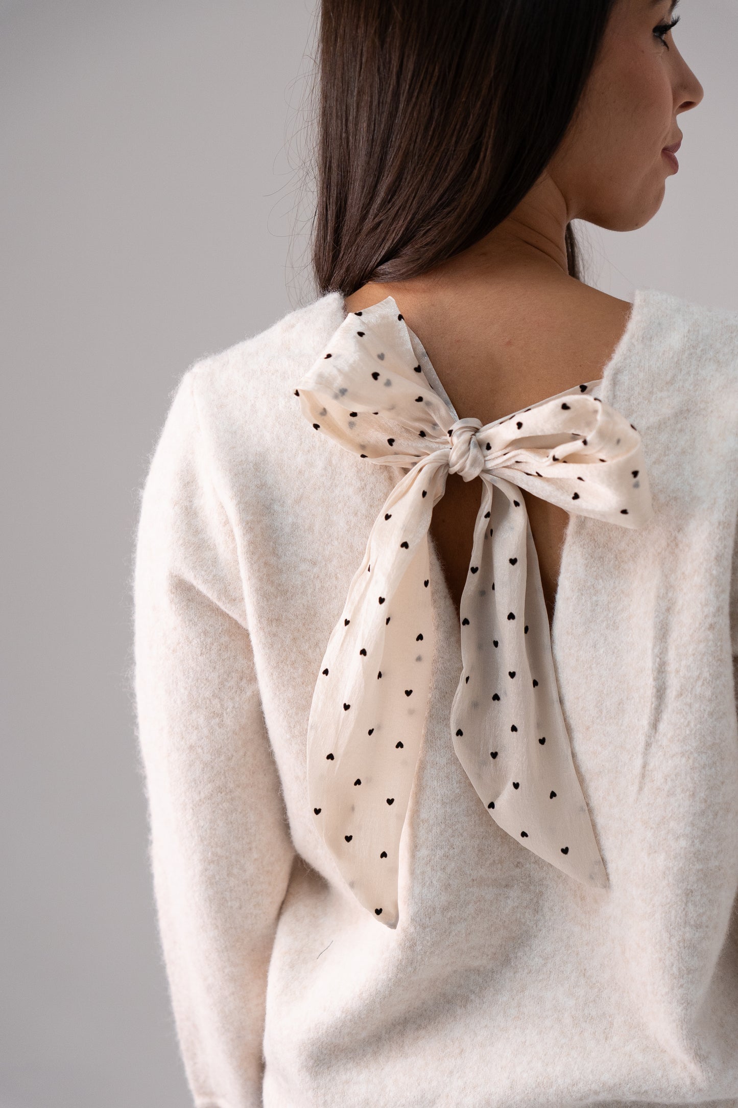 Belle Polka Dot Bow Jumper In Cream