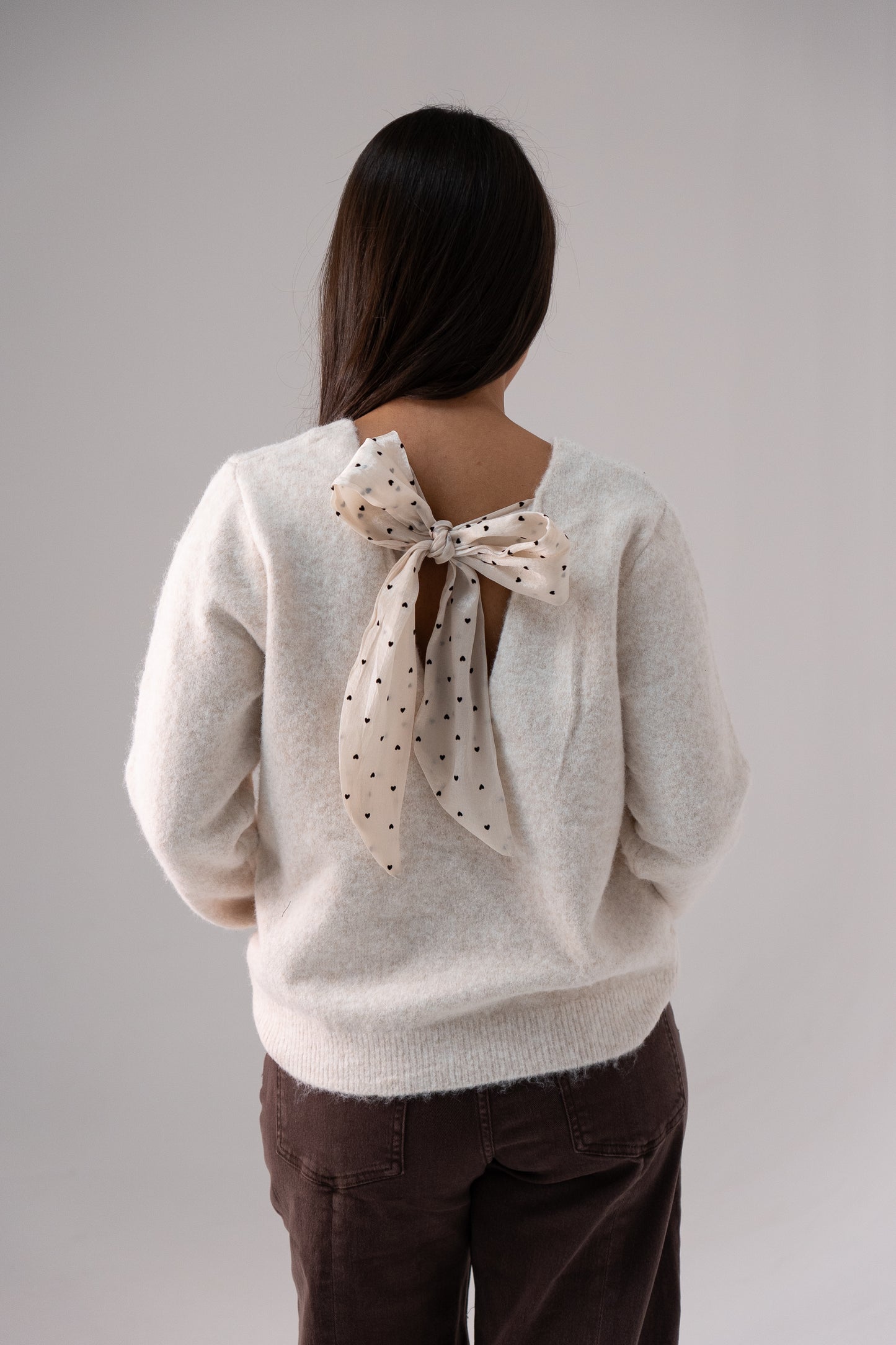 Belle Polka Dot Bow Jumper In Cream