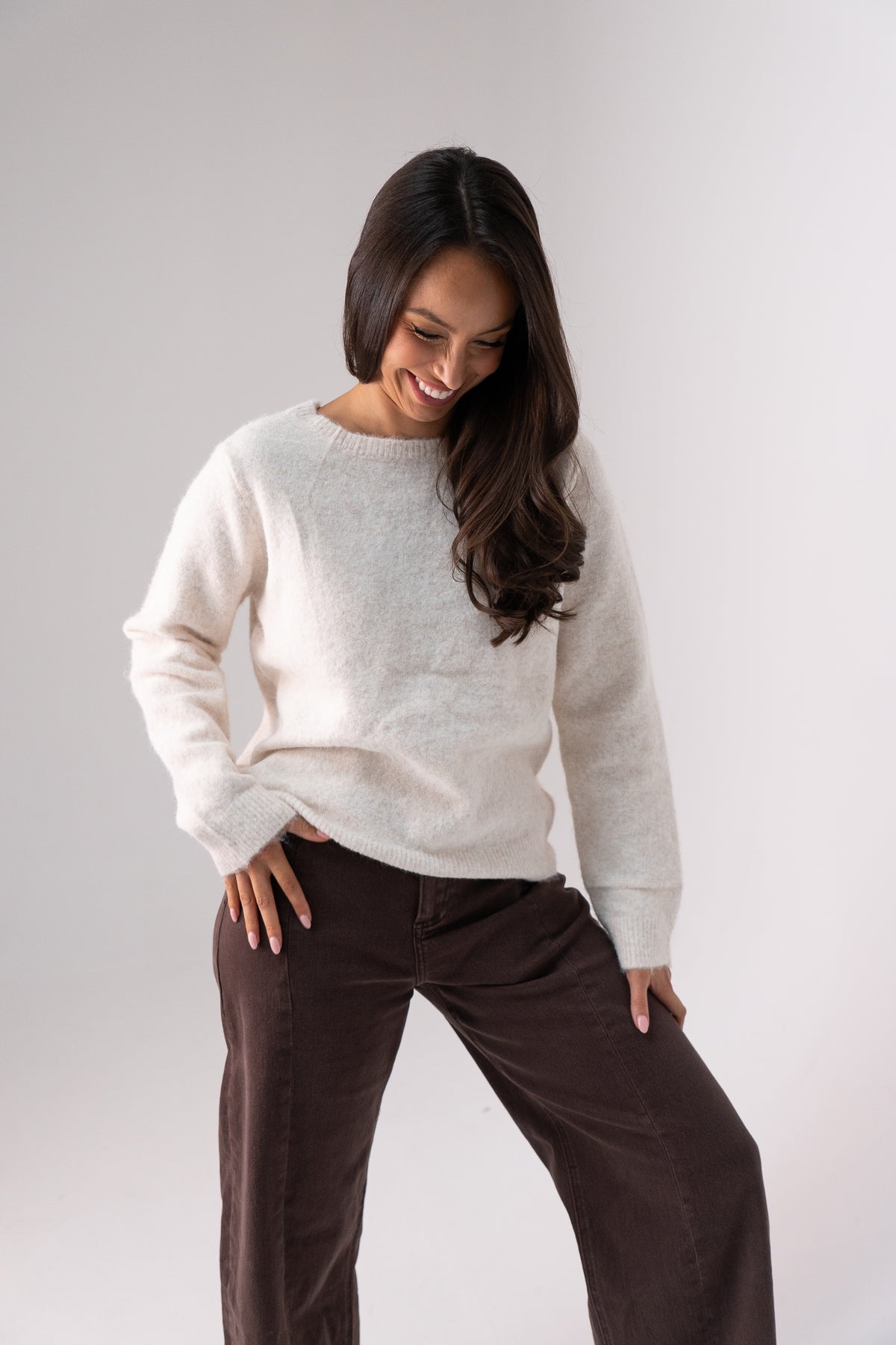 Belle Polka Dot Bow Jumper In Cream