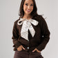 Belle Polka Dot Bow Cardigan In Chocolate