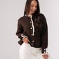 Belle Polka Dot Ruffle Cardigan In Chocolate