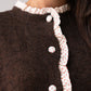 Belle Polka Dot Ruffle Cardigan In Chocolate