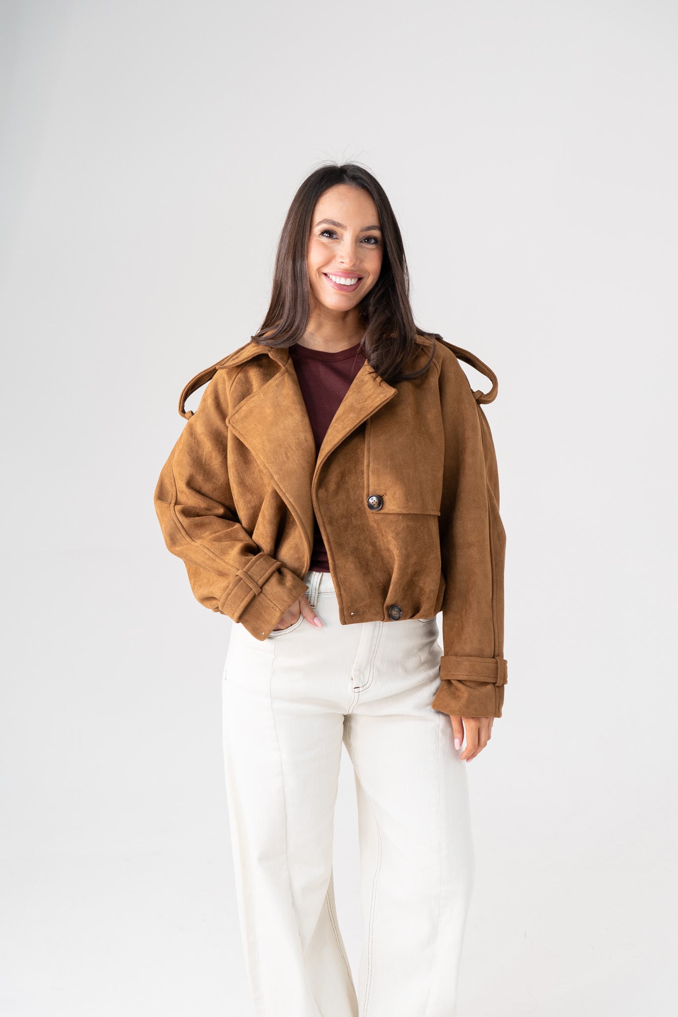 Caitlyn Faux Suede Jacket In Camel