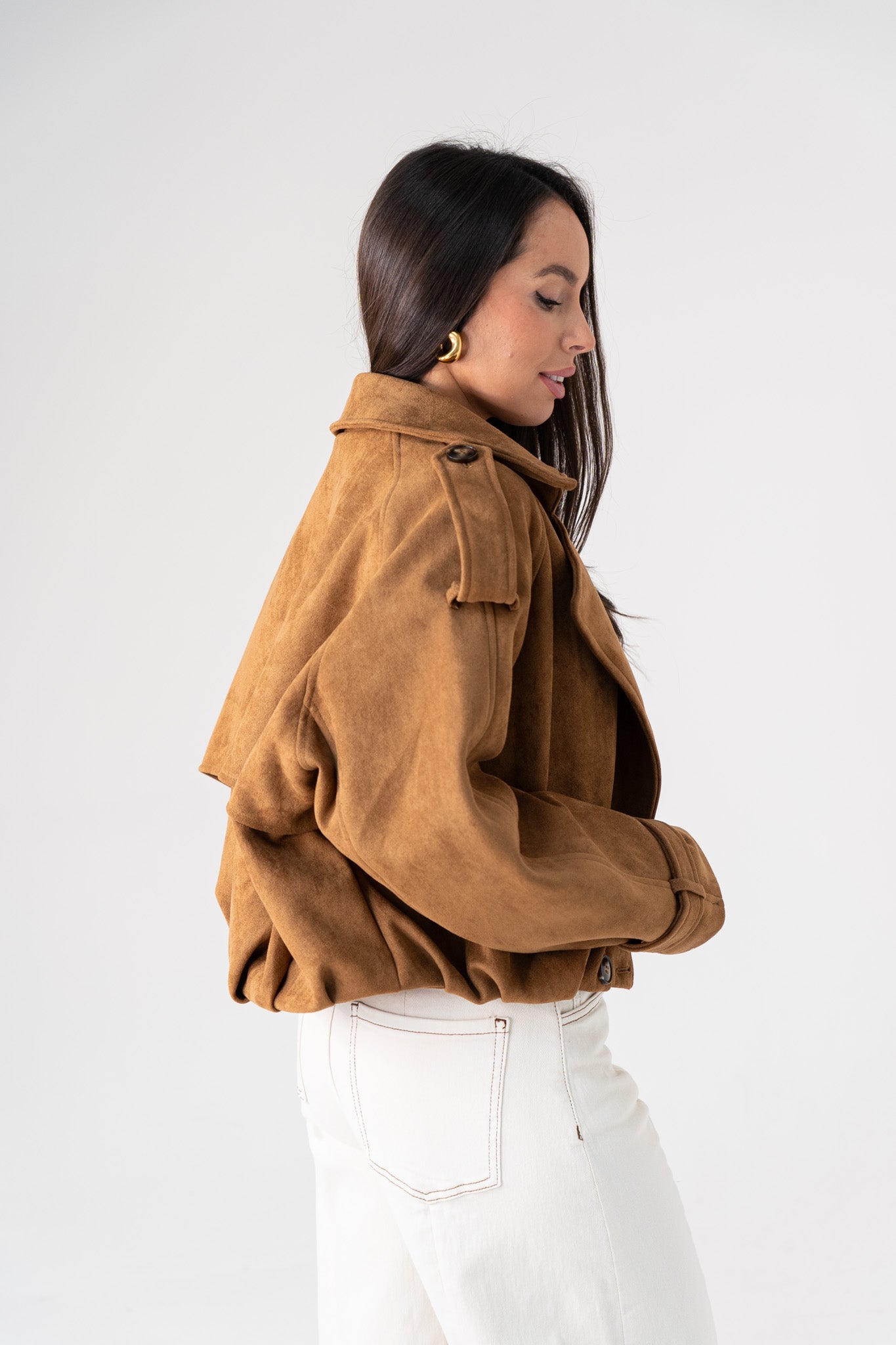 Caitlyn Faux Suede Jacket In Camel