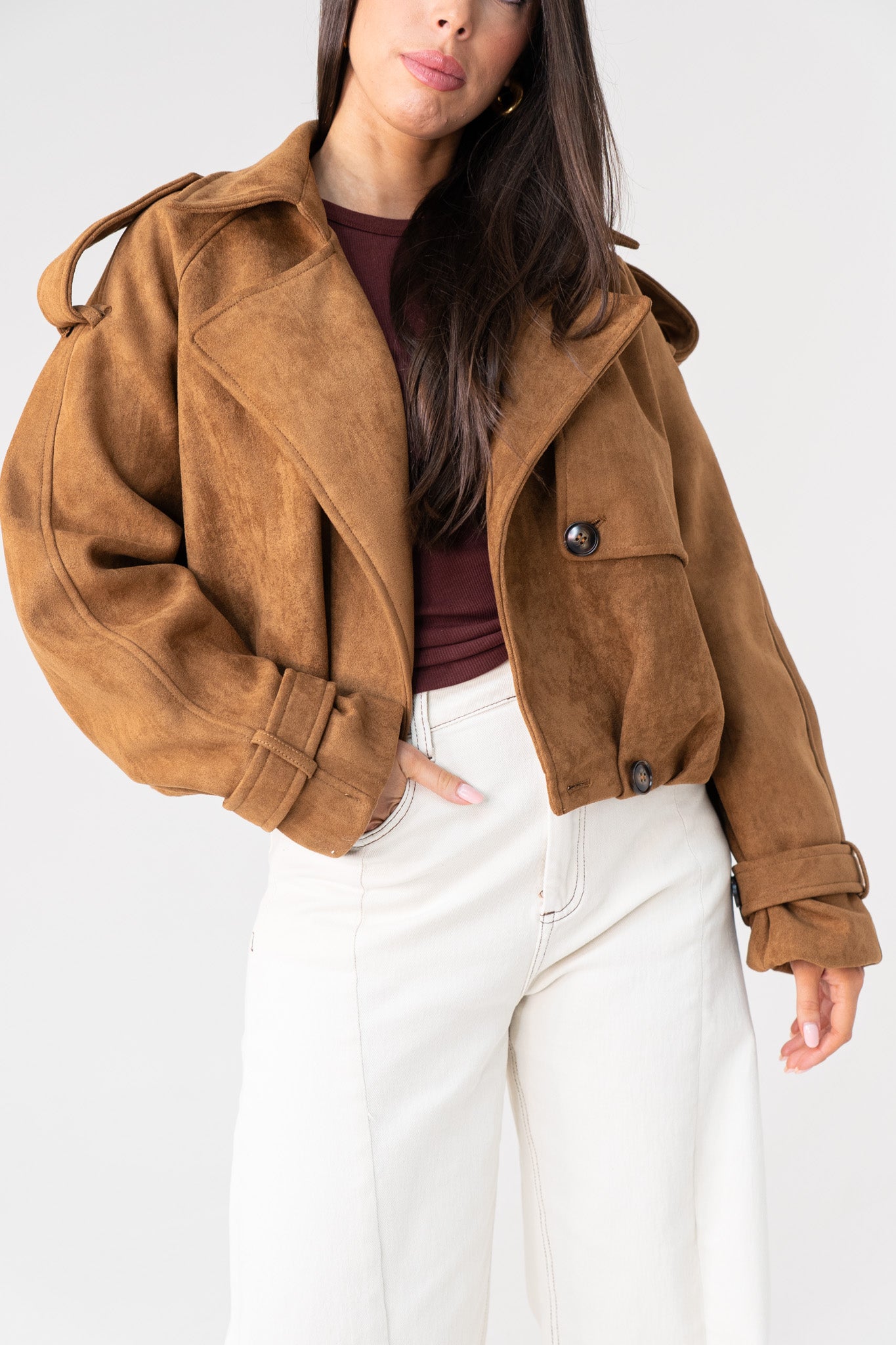 Caitlyn Faux Suede Jacket In Camel