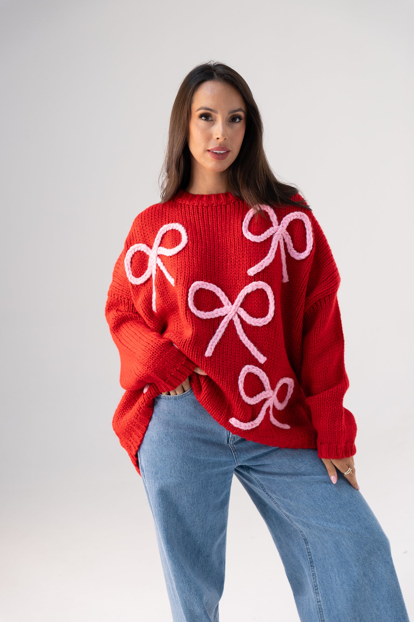 Caitlyn Bow Detail Jumper In Red