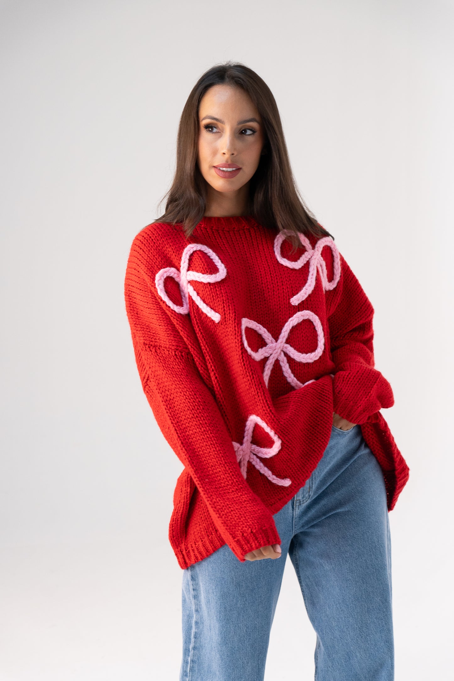Caitlyn Bow Detail Jumper In Red