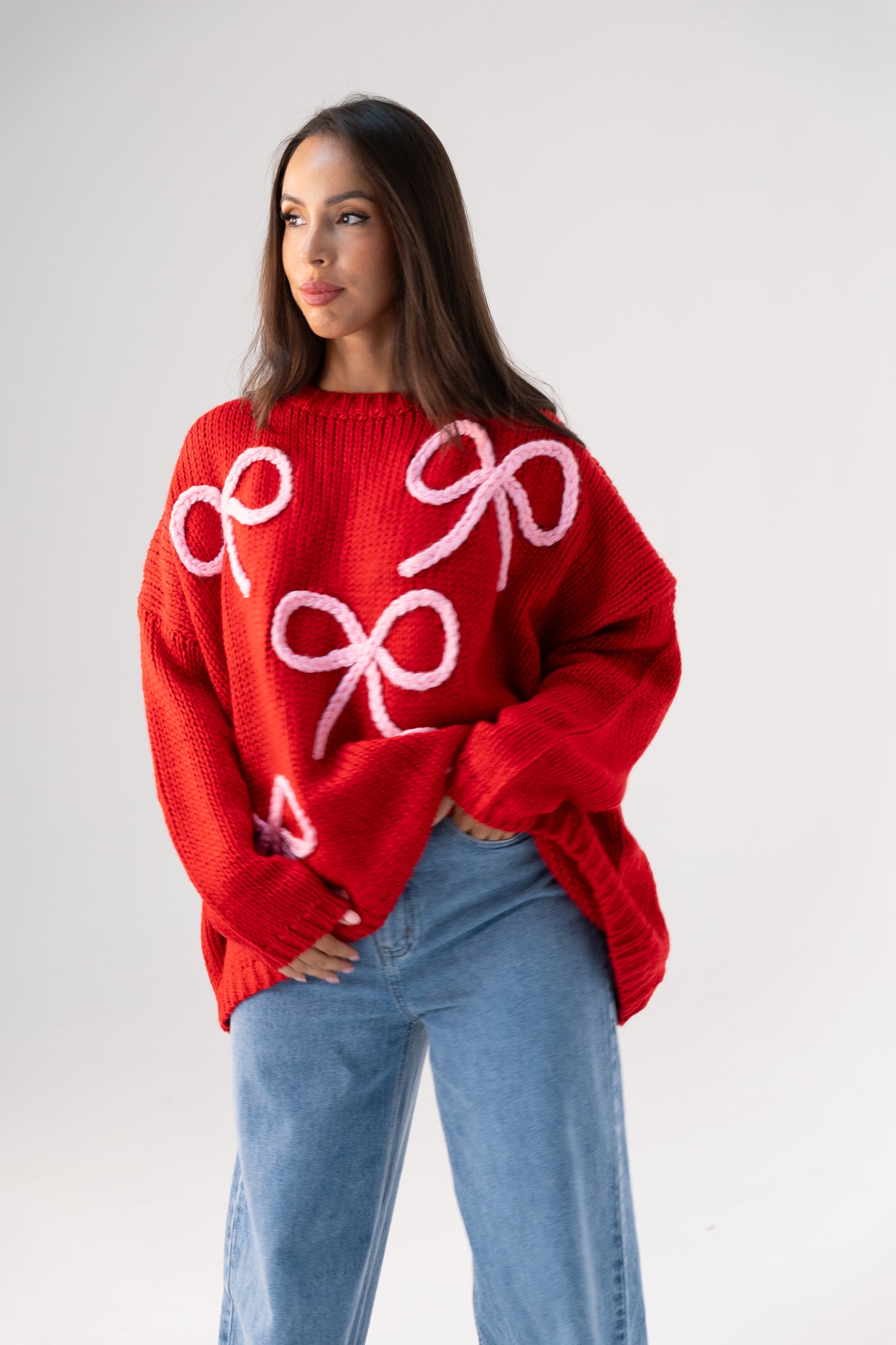 Caitlyn Bow Detail Jumper In Red