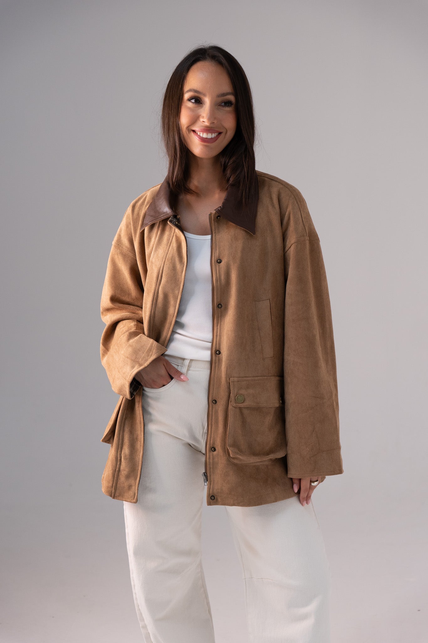 Caitlyn Check Detail Jacket In Camel
