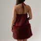 Caitlyn Faux Fur Trim Dress In Burgundy