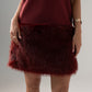 Caitlyn Faux Fur Trim Dress In Burgundy