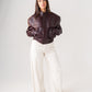 Caitlyn Faux Leather Bomber Jacket In Burgundy