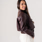 Caitlyn Faux Leather Bomber Jacket In Burgundy