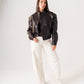 Caitlyn Faux Leather Bomber Jacket In Chocolate