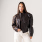 Caitlyn Faux Leather Bomber Jacket In Chocolate