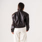Caitlyn Faux Leather Bomber Jacket In Chocolate