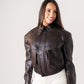 Caitlyn Faux Leather Bomber Jacket In Chocolate