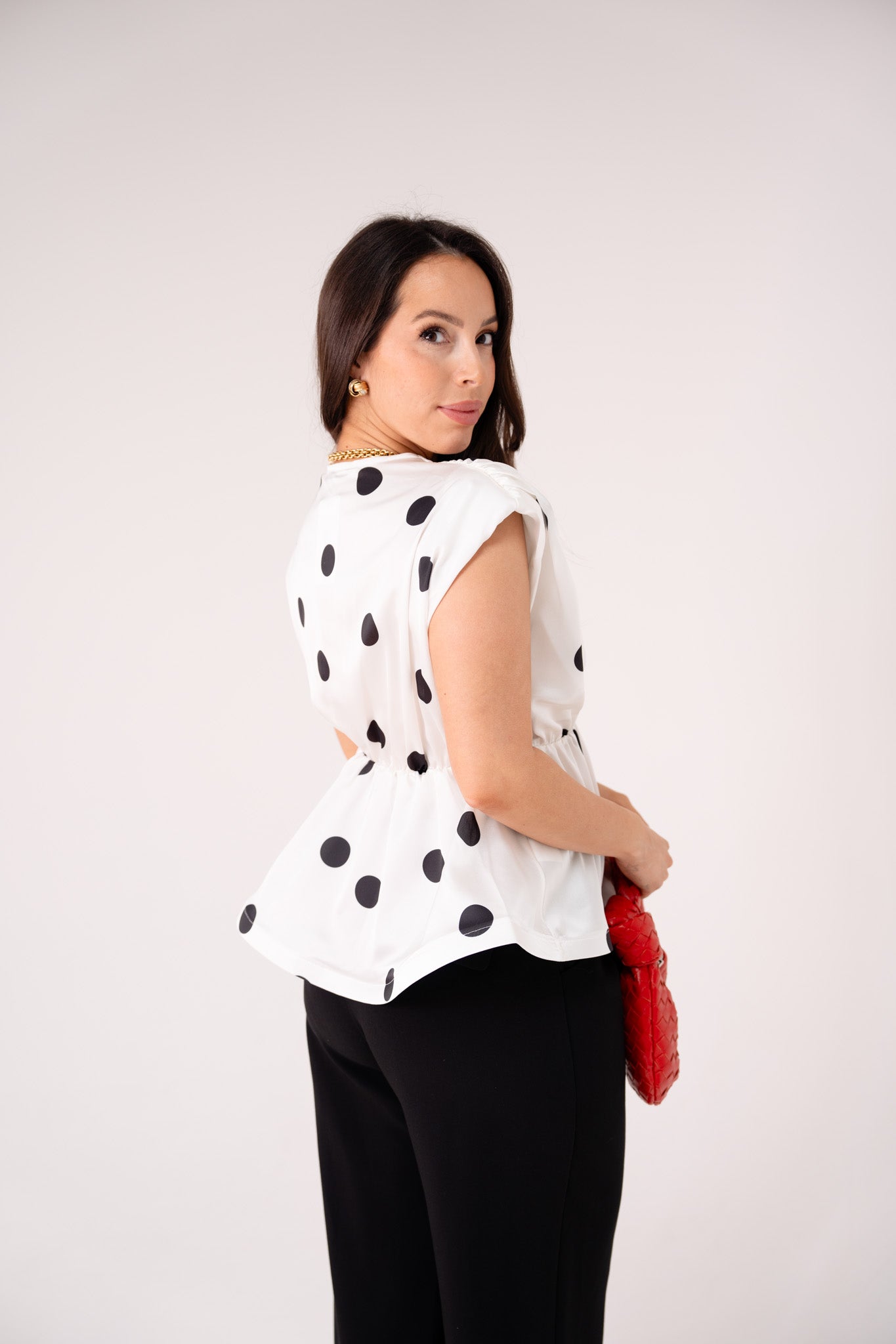 Caitlyn Polka Dot Peplum Top In Monochrome