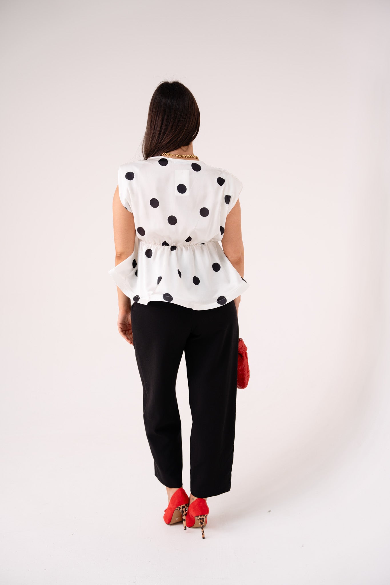 Caitlyn Polka Dot Peplum Top In Monochrome